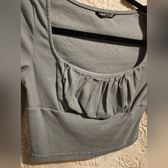 Light Blue Long Sleeve Crop Top - Picture 2 of 2